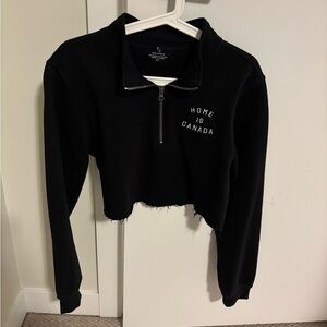 Peace Collective- Home is Canada Black Cropped Half-Zip Sweatshirt